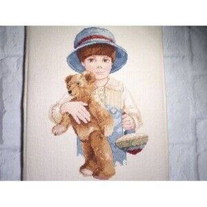 Jan Hagara "Jimmy" Little Boy Cross Stitch Completed Finished Teddy Bear Top